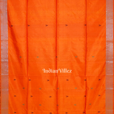 Rani With Golden Orange Handwoven Bishnupuri Silk Saree