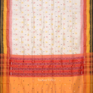 White Red  Mayur Chandrika Kathiphera Odisha Ikat Khandua Silk Saree