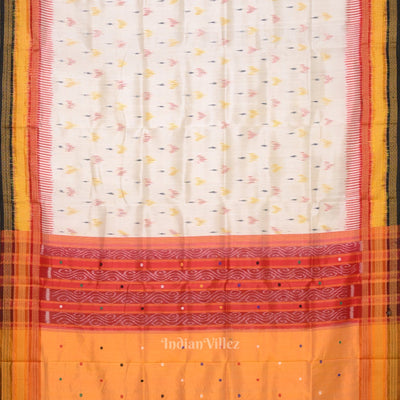 White Red  Mayur Chandrika Kathiphera Odisha Ikat Khandua Silk Saree