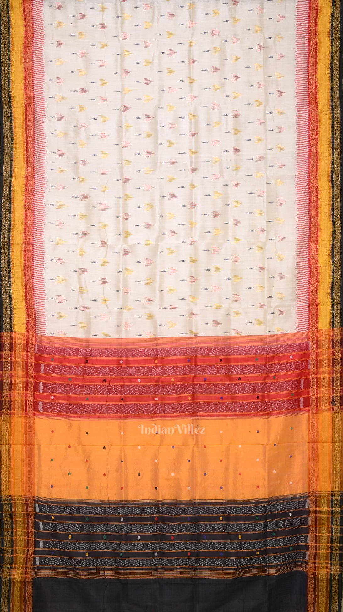 White Red  Mayur Chandrika Kathiphera Odisha Ikat Khandua Silk Saree