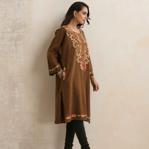 trueBrowns Brown Kashmiri Embroidered Woollen Phiran Kurta
