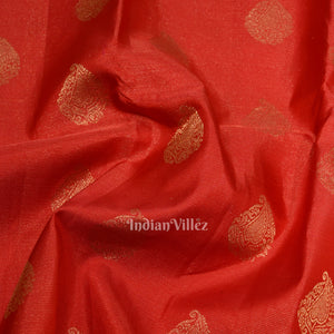 Deep Red Pure Brocade with Golden Broder Bridal Kanjivaram Silk Saree