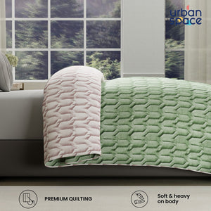 Fluffy & Heavy 200 GSM Microfiber Reversible Quilted Winter Comforters - Sage Green & Blush
