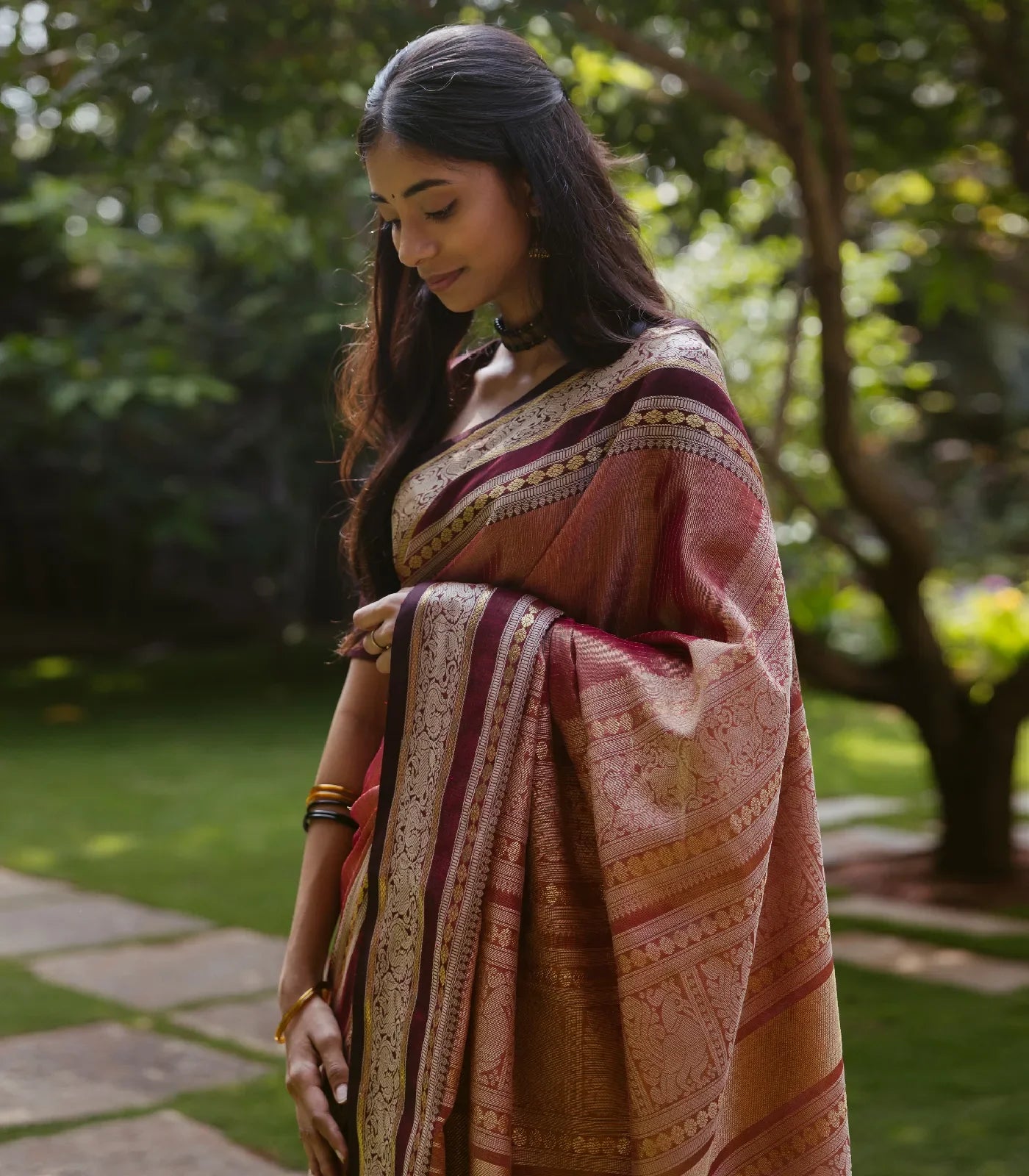 Dusty Pink Tissue Handloom Silk Cotton Saree With Zari Stripes