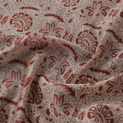 Beige - Pedana Block Printed Silk Kalamkari Fabric 10
