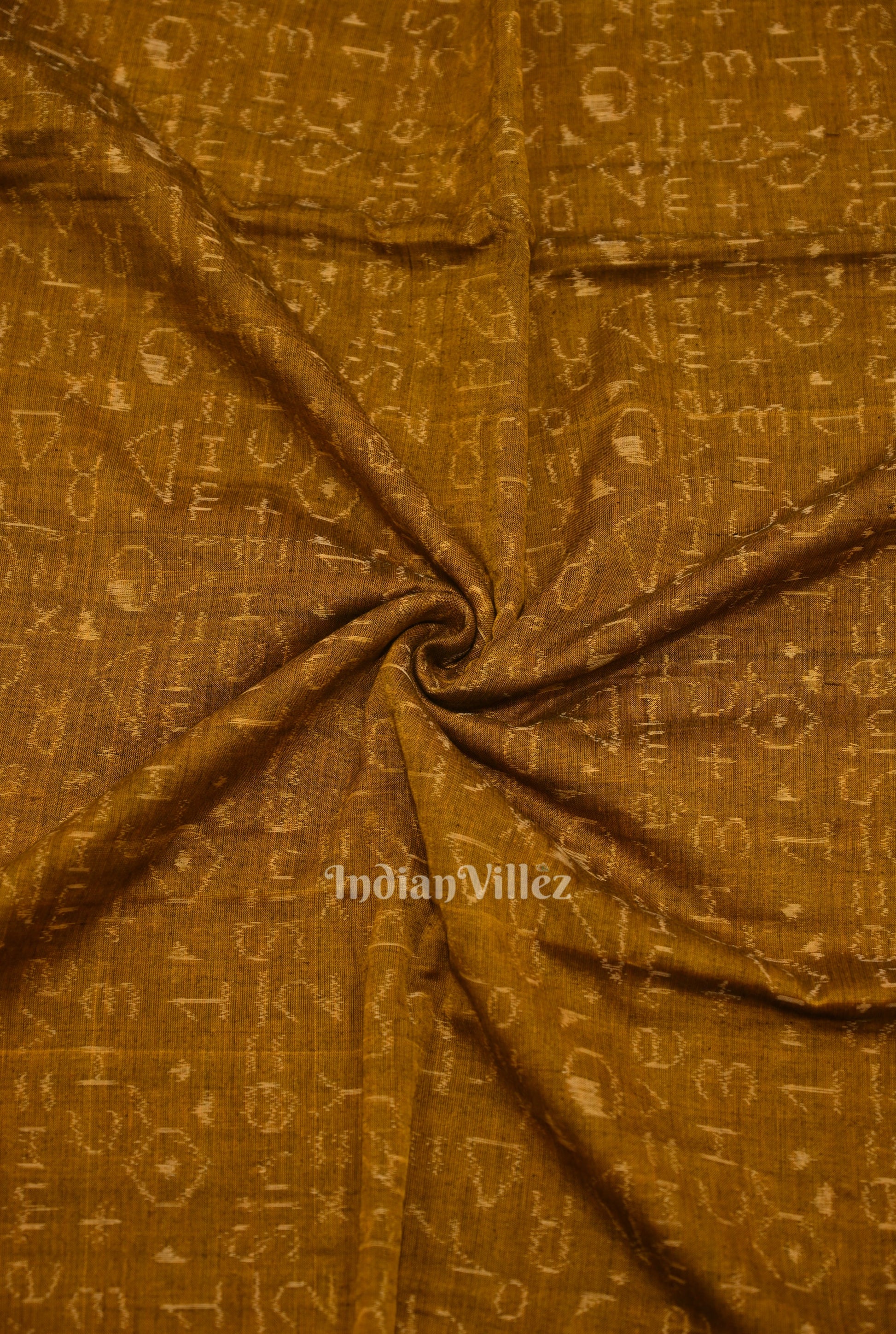 Rust Yellow Chemical Formula Theme Sambalpuri Ikat Cotton Fabric