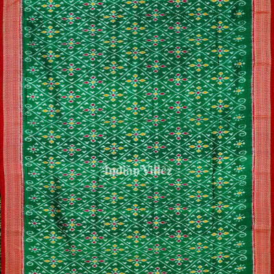 Dark Green Flower Motif Odisha Ikat Khandua Silk Saree