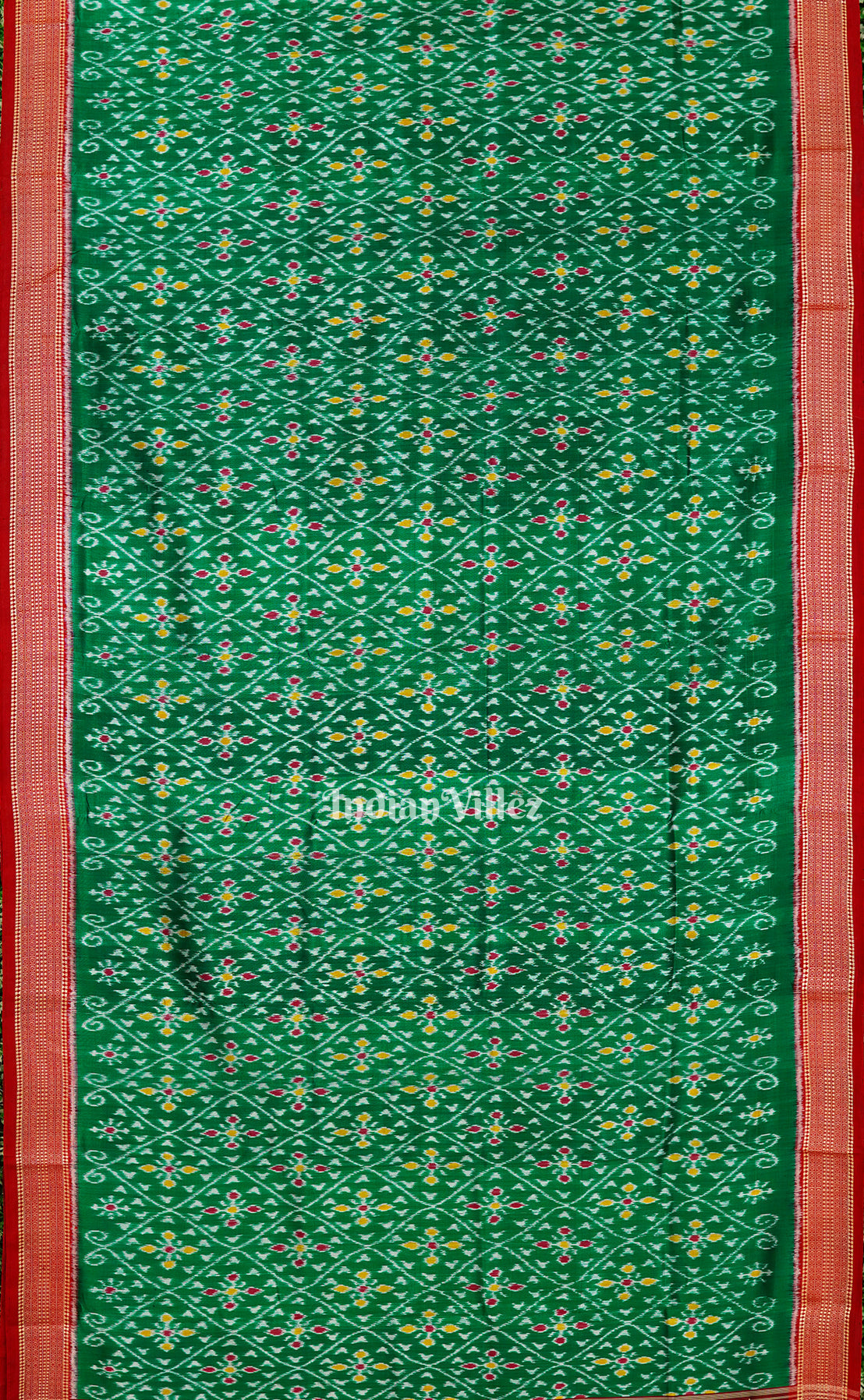 Dark Green Flower Motif Odisha Ikat Khandua Silk Saree