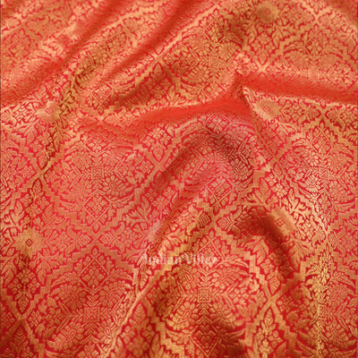 Bridal Red pure Kanjivaram Silk Saree with  Zari Brocade