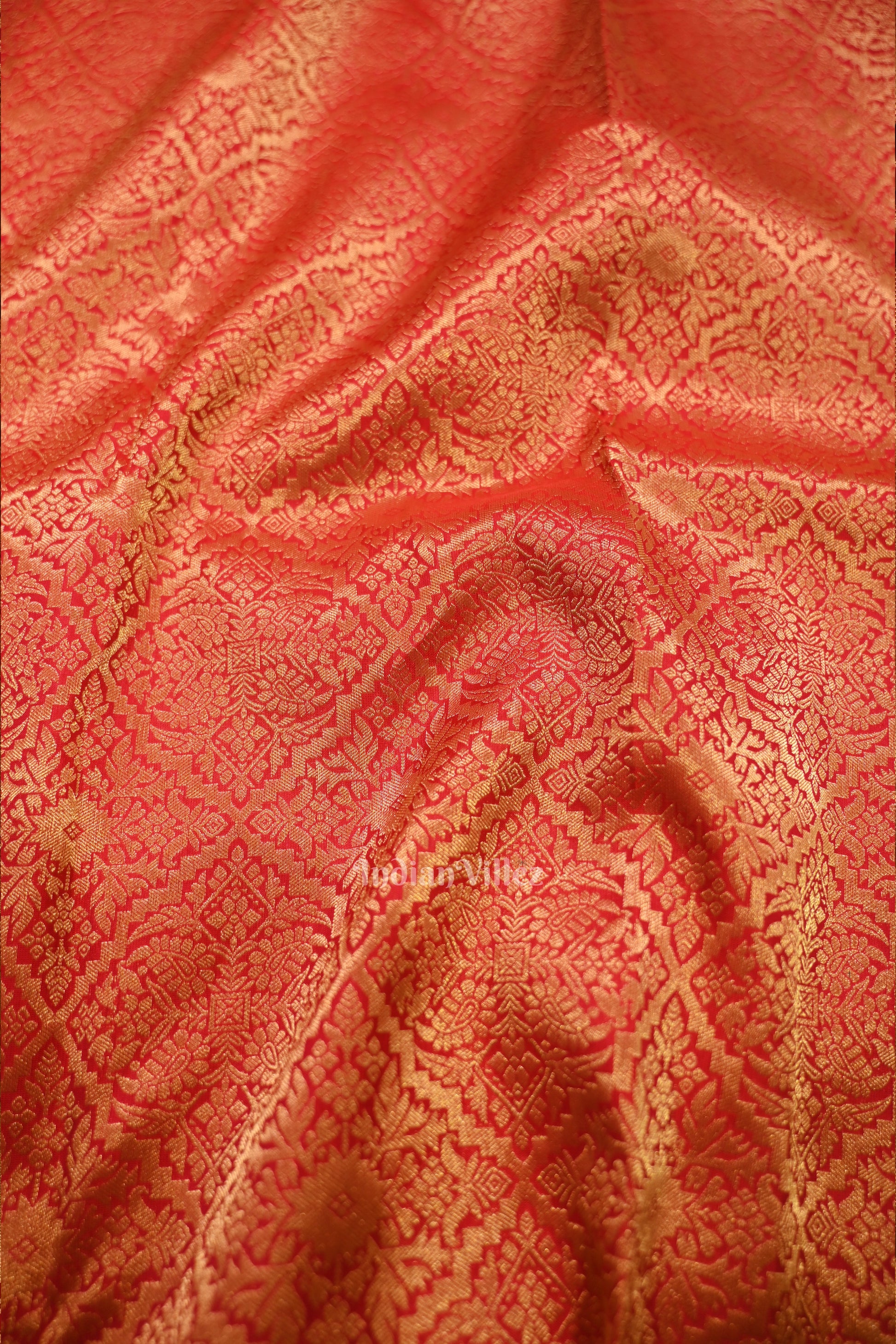 Bridal Red pure Kanjivaram Silk Saree with  Zari Brocade
