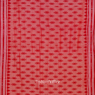 Light Red Maniabandha Butta Theme Cotton Saree