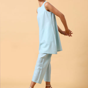 Cotton Linen Light Blue Sleeveless Co-Ord Set | Relove