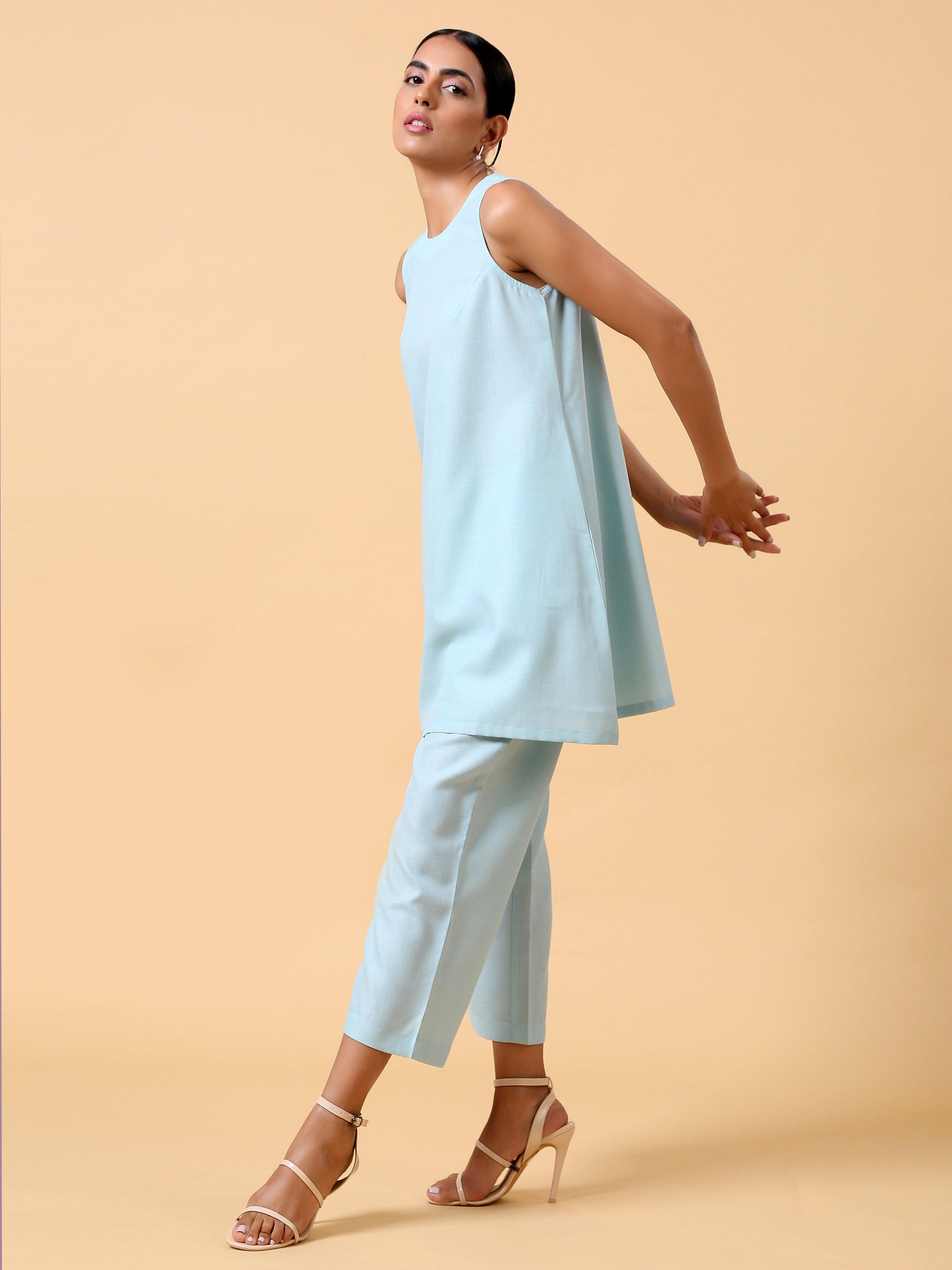 Cotton Linen Light Blue Sleeveless Co-Ord Set | Relove