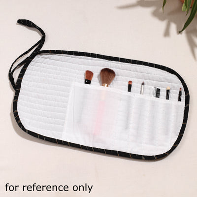 Black - Ikat Fabric Multipurpose Segmented Make-up Brush Wrap Pouch/Case