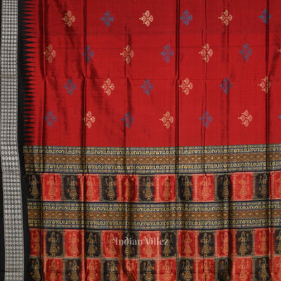 Maroon Mushroom Design Sambalpuri Ikat Bomkai Silk Saree