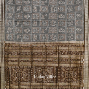 Moss Green Designer Odisha Ikat Sambalpuri Silk Saree