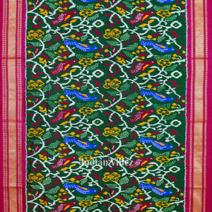 Green Floral With Bird Design Pochampally Ikat Handloom Silk Saree