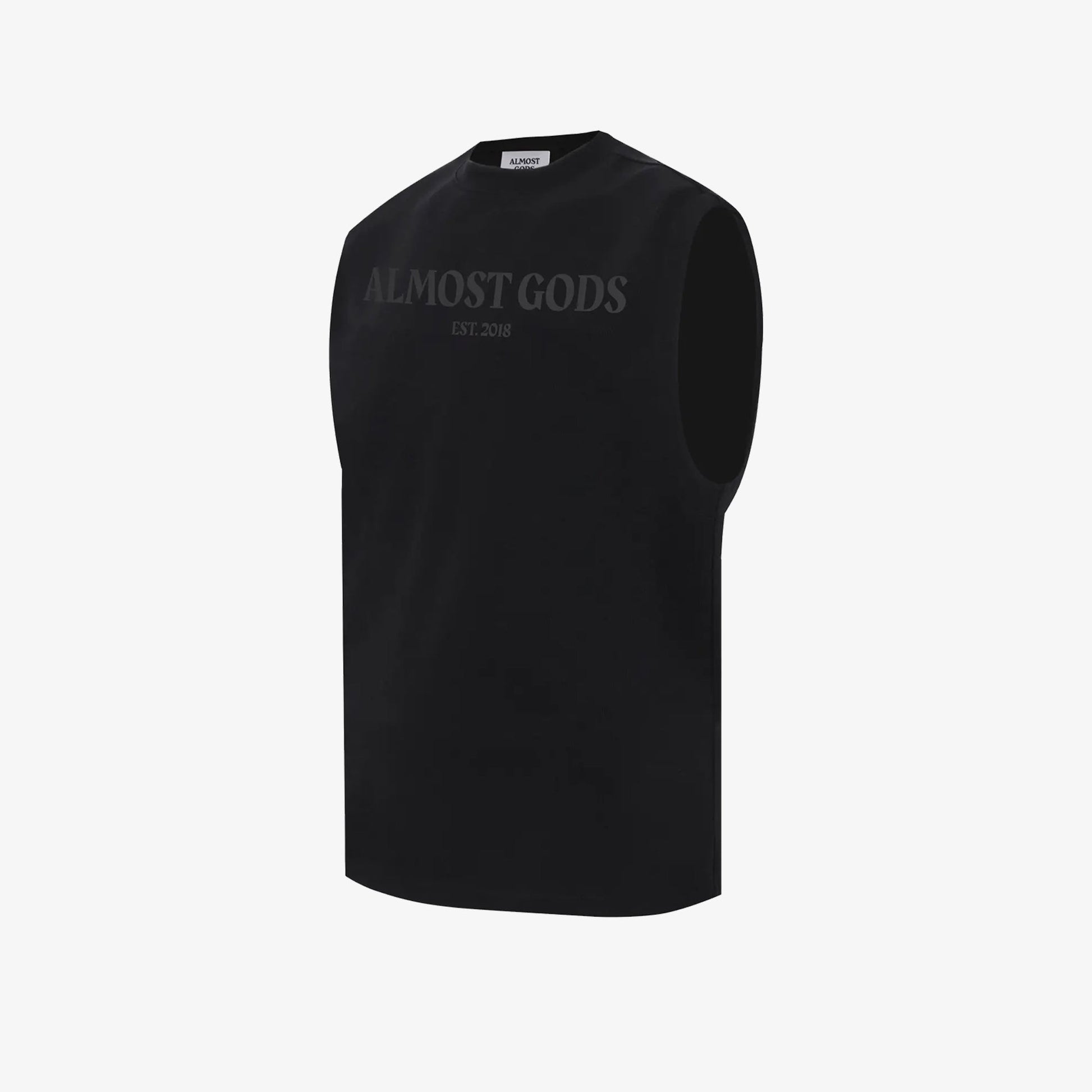 ALMOST GODS | EST 2018 SLEEVELESS TEE { BLACK