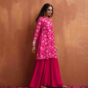 trueBrowns Red Print Sharara Set