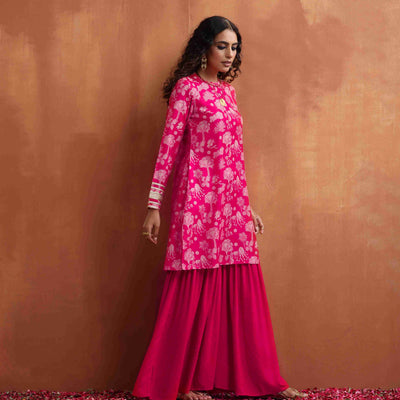 trueBrowns Red Print Sharara Set