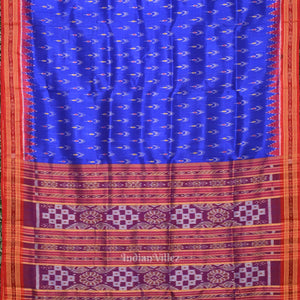 Deep Blue Red Mayur Chandrika Odisha Ikat  Khandua Silk Saree