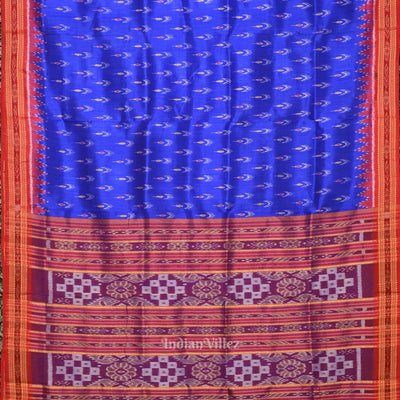 Deep Blue Red Mayur Chandrika Odisha Ikat  Khandua Silk Saree