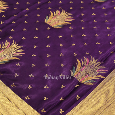 Violet with Golden Border Mashru Satin Silk Banarasi Saree