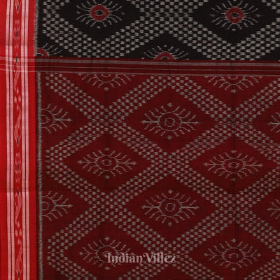 Black with Red Floral Theme Odisha  Sambalpuri Pure Cotton Saree