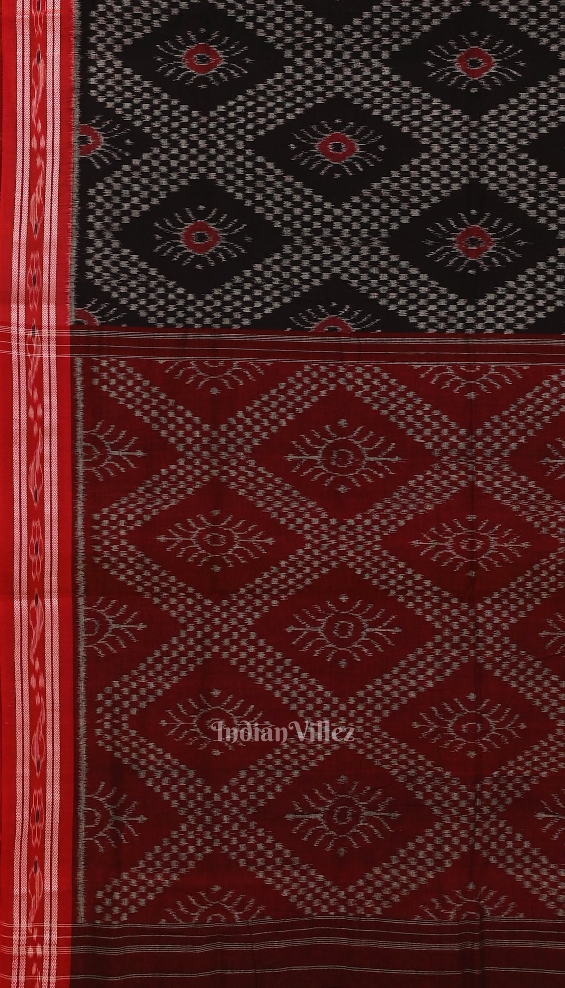 Black with Red Floral Theme Odisha  Sambalpuri Pure Cotton Saree