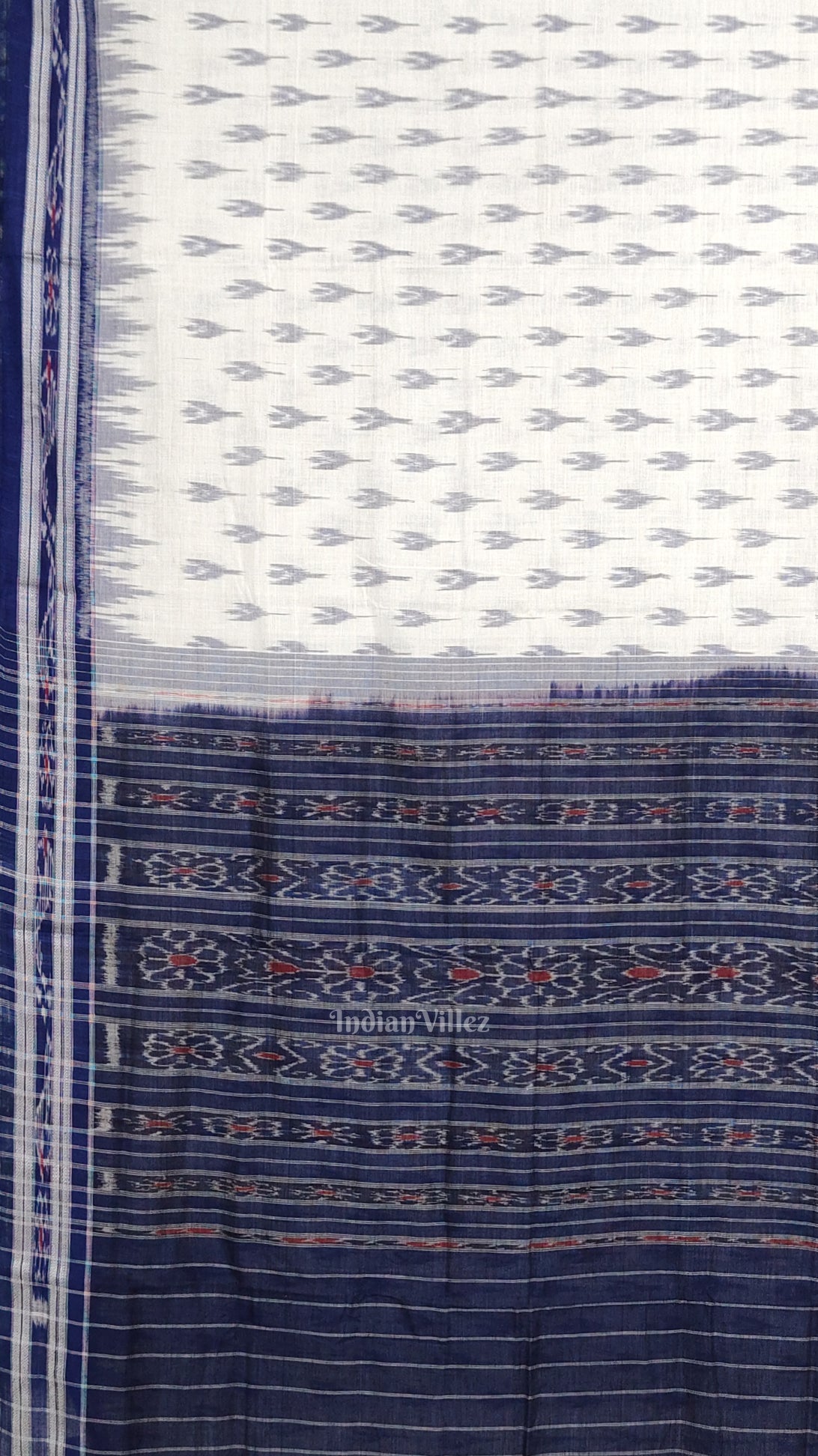 White Blue Mayur Chandrika Maniabandha Cotton Saree