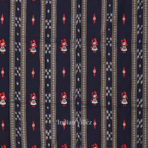 Blue Red Doll Odisha Ikat Sambalpuri Cotton Dress set with Dupatta