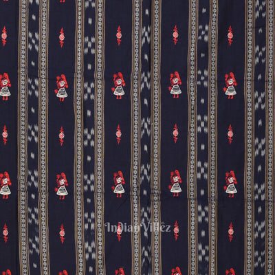 Blue Red Doll Odisha Ikat Sambalpuri Cotton Dress set with Dupatta