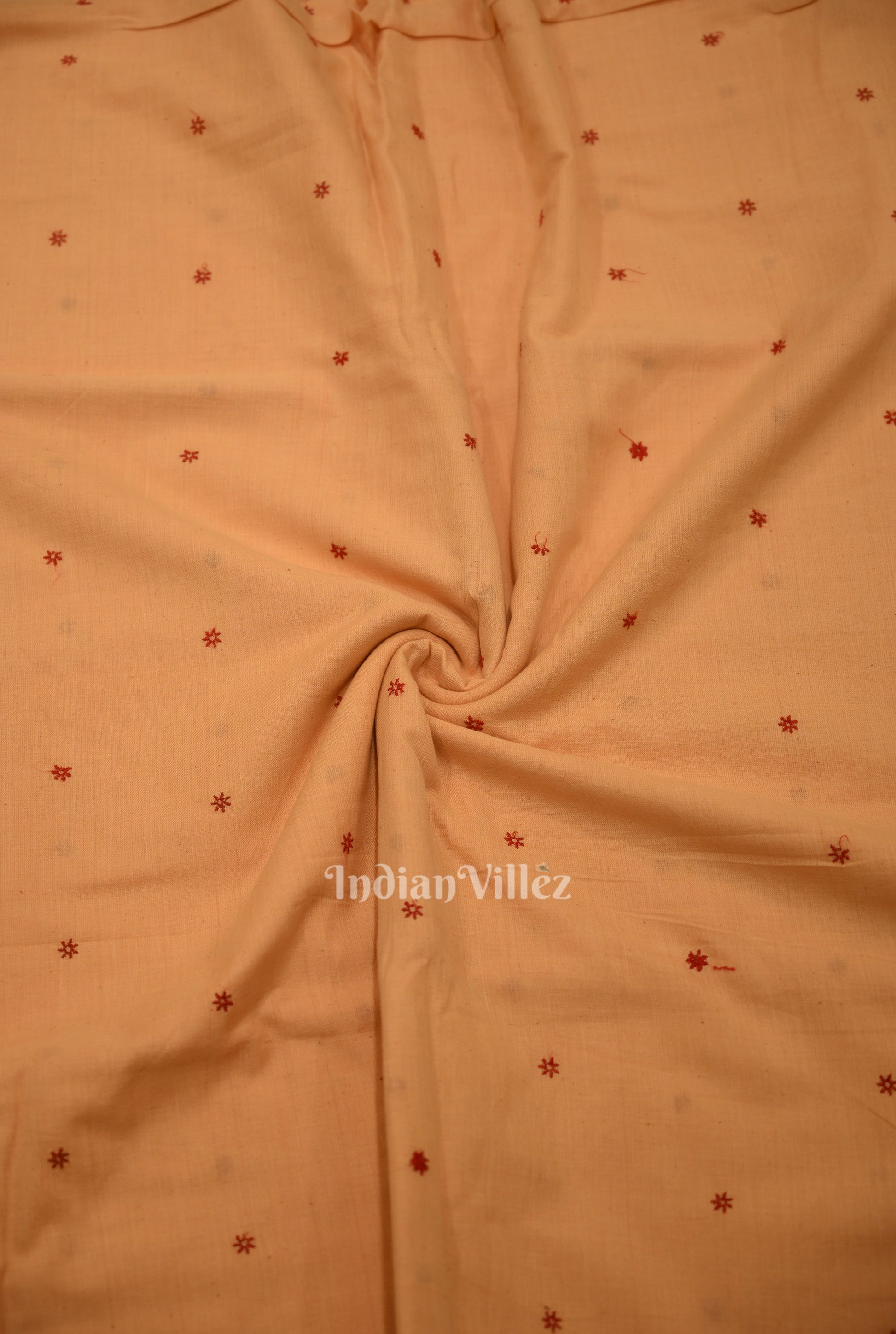 Peach Floral Motif Odisha Ikat Cotton Fabric