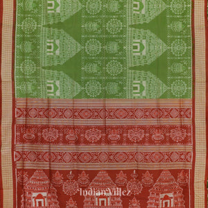 Green Dual Tone Odisha Ikat Konark Theme Sambalpuri Silk Saree