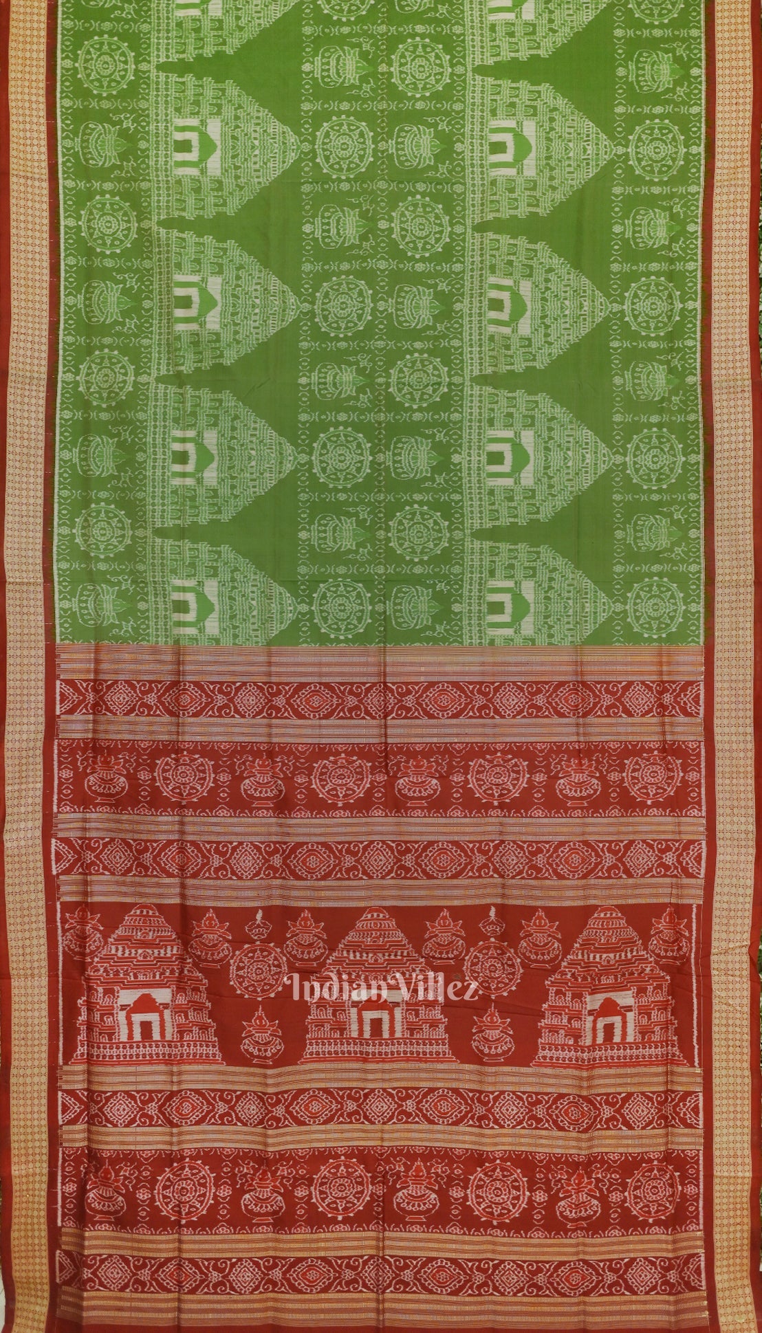 Green Dual Tone Odisha Ikat Konark Theme Sambalpuri Silk Saree