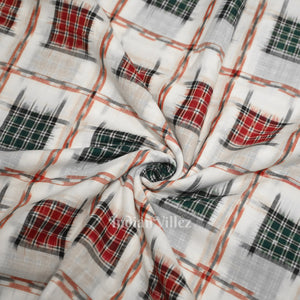White with Multi Color Ashwini Odisha Ikat Sambalpuri Cotton Fabric