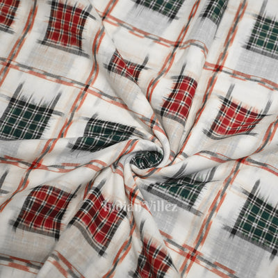 White with Multi Color Ashwini Odisha Ikat Sambalpuri Cotton Fabric