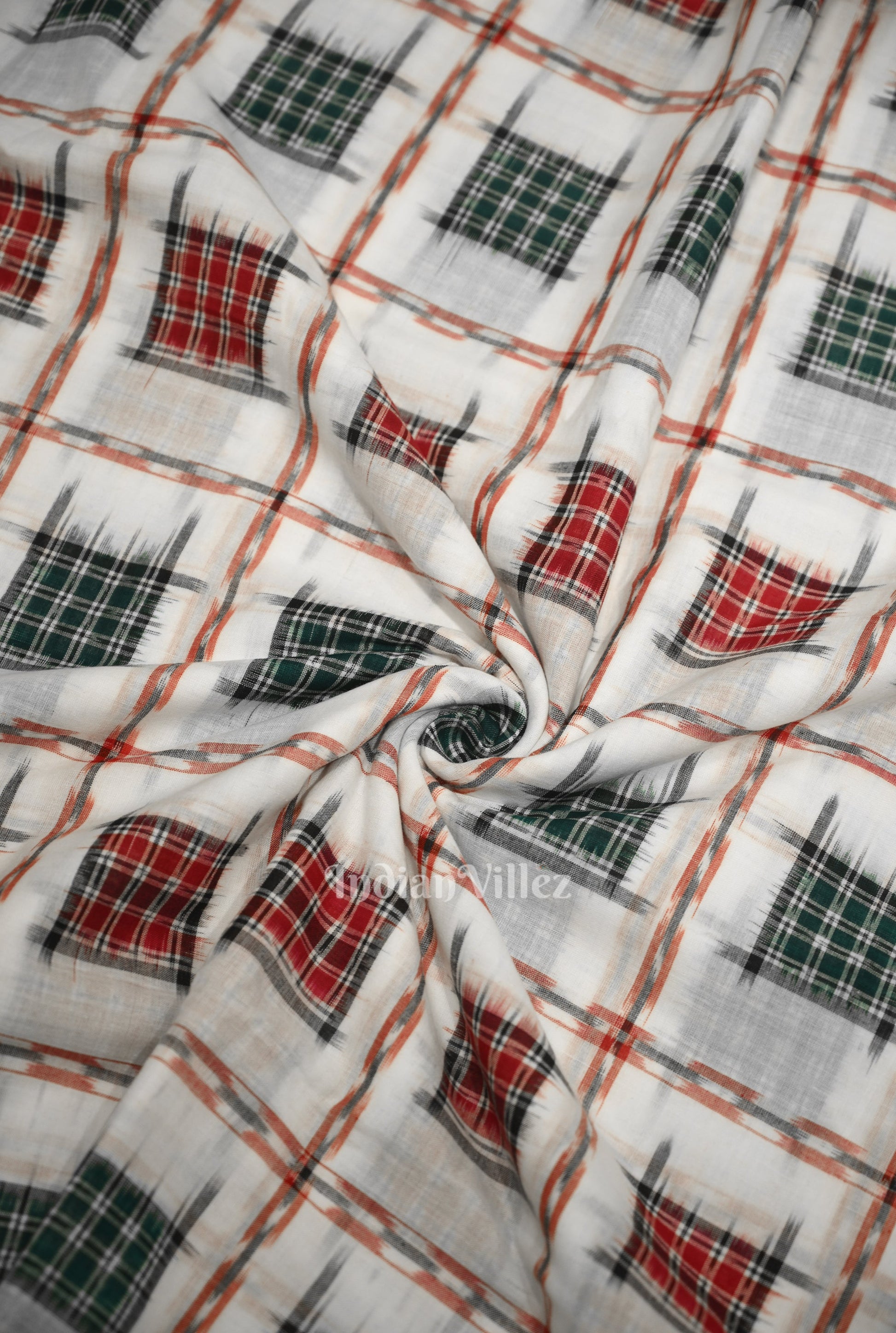 White with Multi Color Ashwini Odisha Ikat Sambalpuri Cotton Fabric