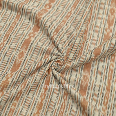White Brown Stripes Sambalpuri Odisha Ikat Cotton Fabric