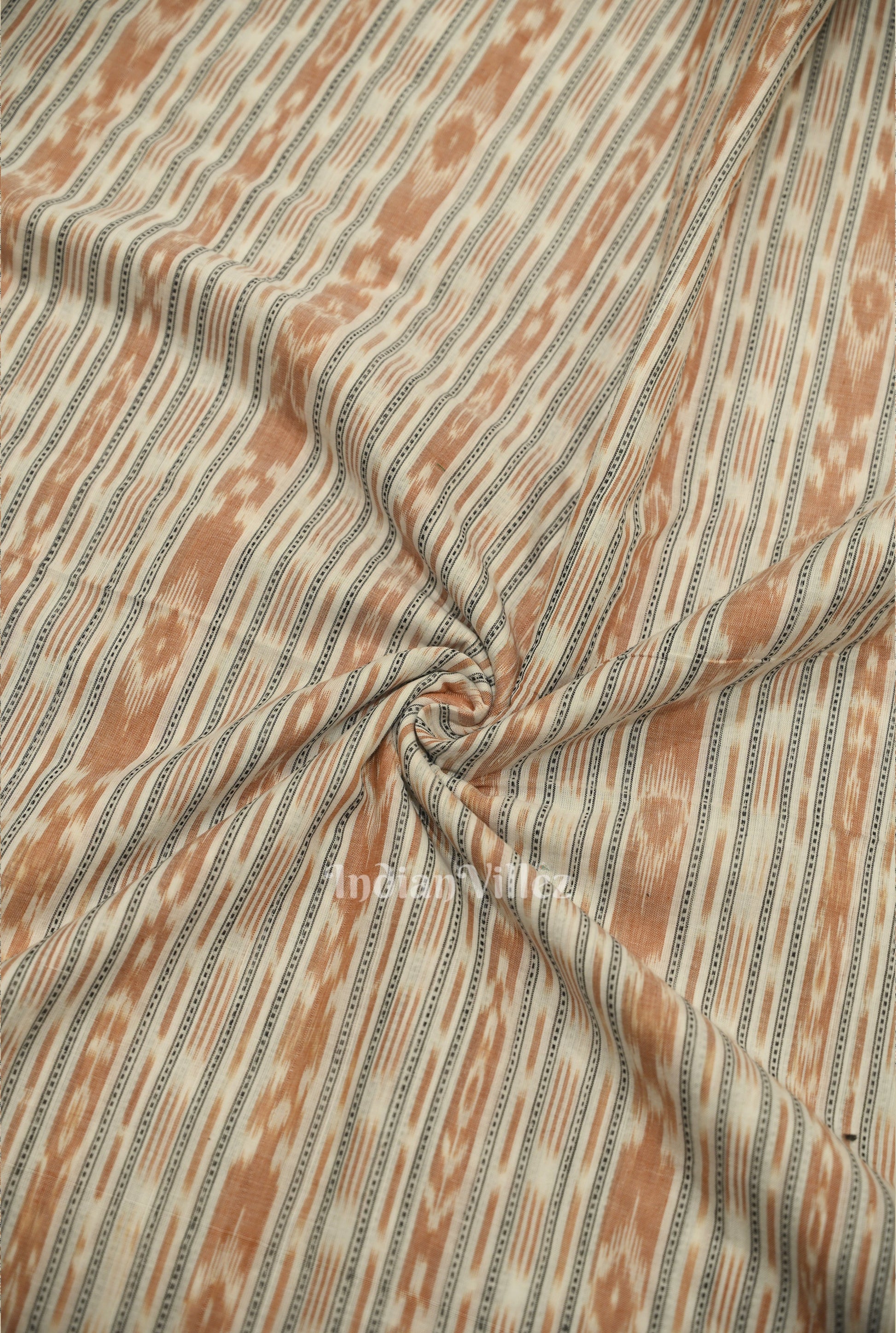 White Brown Stripes Sambalpuri Odisha Ikat Cotton Fabric