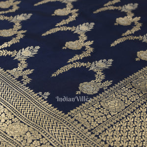 Indigo Blue Soft Pure Mashru Satin Silk Banarasi Saree