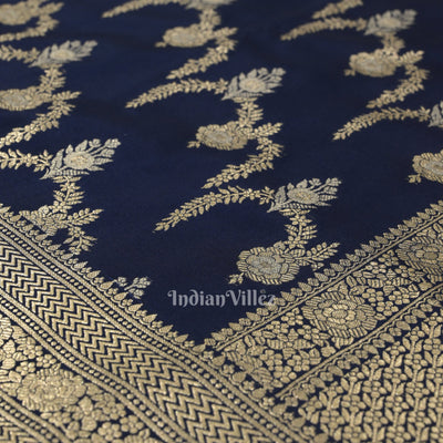 Indigo Blue Soft Pure Mashru Satin Silk Banarasi Saree