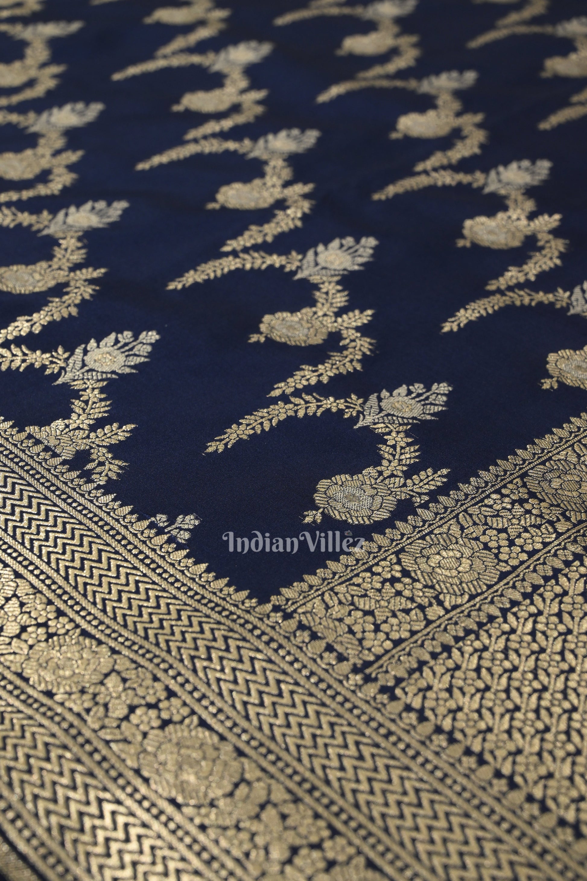 Indigo Blue Soft Pure Mashru Satin Silk Banarasi Saree