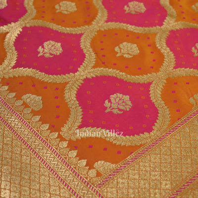Yellow Rani Pink Rangkat Mashru Satin Silk Banarasi Saree
