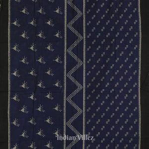 Navy Blue Tribal Theme Odisha Ikat Sambalpuri Pure Cotton Saree