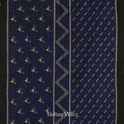 Navy Blue Tribal Theme Odisha Ikat Sambalpuri Pure Cotton Saree