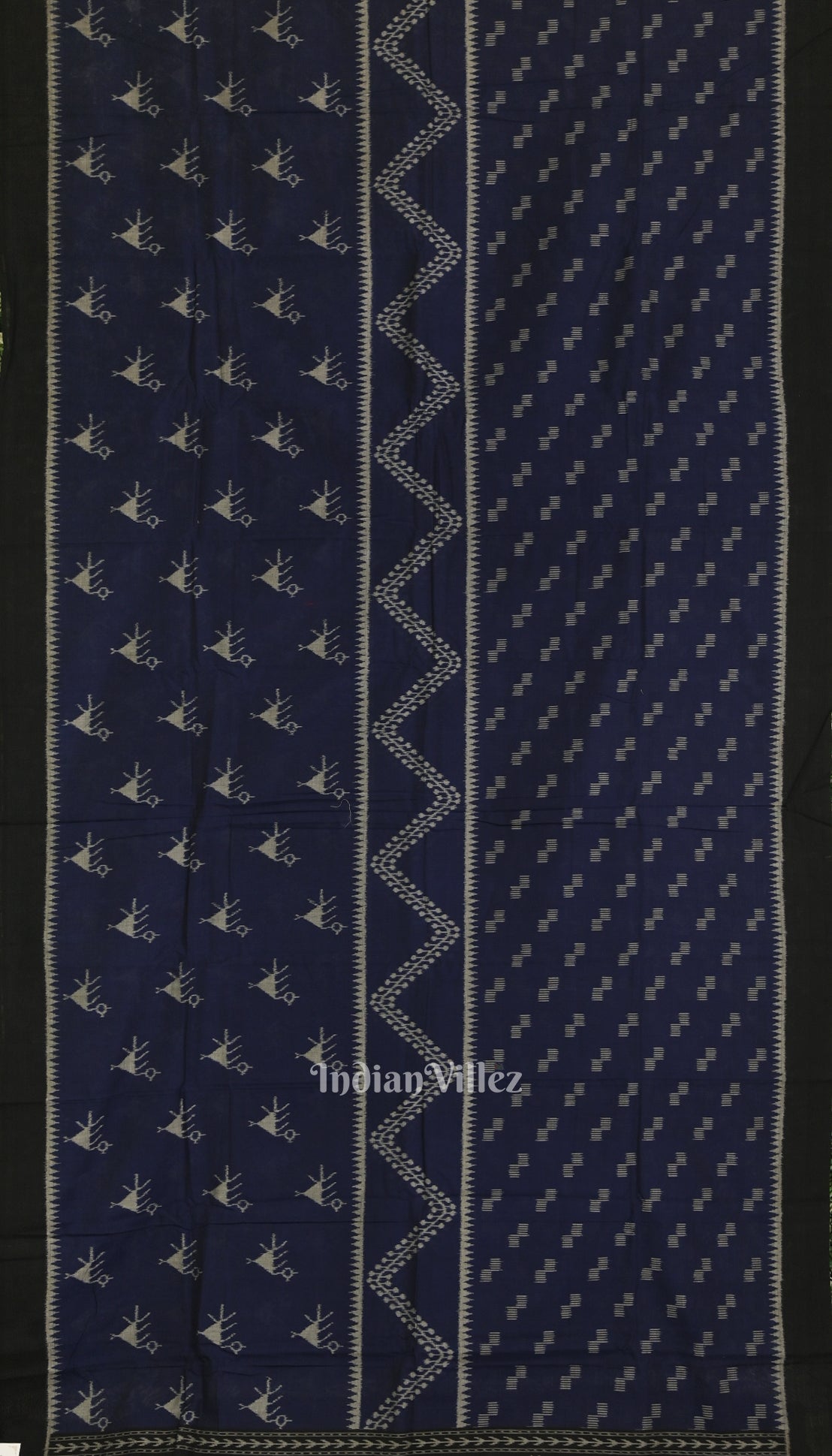 Navy Blue Tribal Theme Odisha Ikat Sambalpuri Pure Cotton Saree