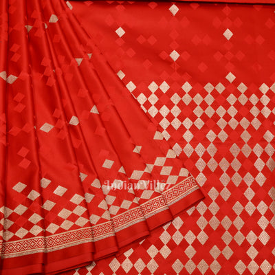 Deep Blood Red Soft Pure Mashru Satin Silk Banarasi Saree