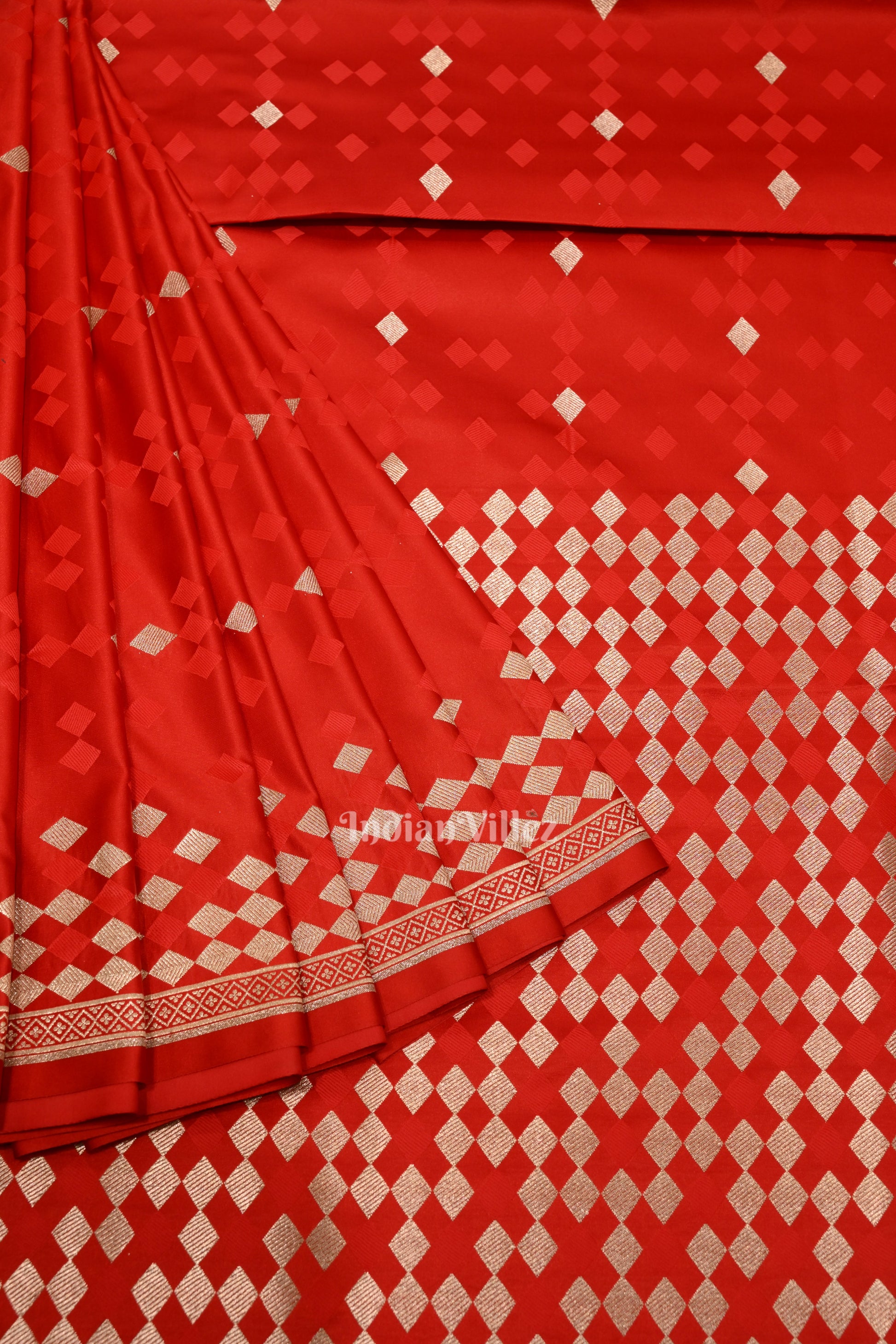 Deep Blood Red Soft Pure Mashru Satin Silk Banarasi Saree