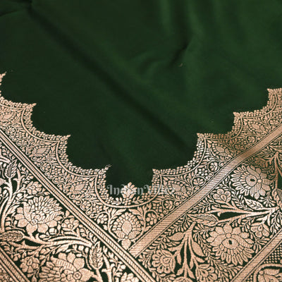 Bottle Green  Pure  Soft Mashru Satin Silk Banarasi Saree